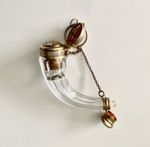 fig 1. French silver gilt cornucopia vinaigrette and scent combination