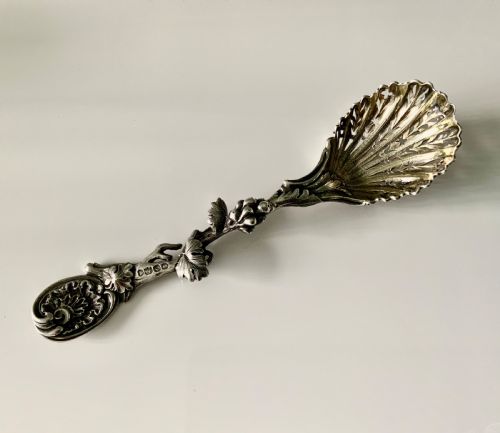 Victorian Heavy Cast Silver Naturalistic Sifter Spoon