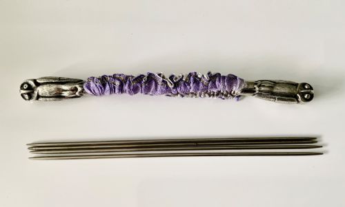 fig 1. Rare silver knitting needle guards - owl ends