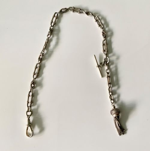 Victorian Silver Trombone Link Albert Watch Chain