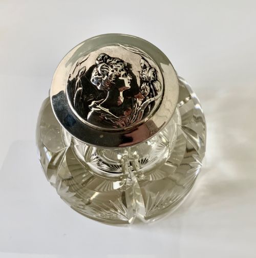 fig 1. Large heavy cut glass & silver inkwell Thomas Webb & Sons