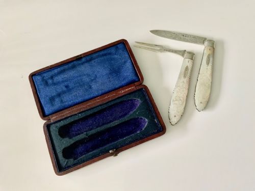 fig 1. Silver Fruit Knife and Fork - Original box
