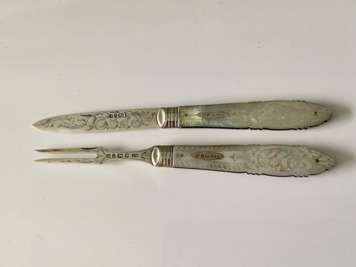 fig 2. Silver Fruit Knife and Fork - Original box