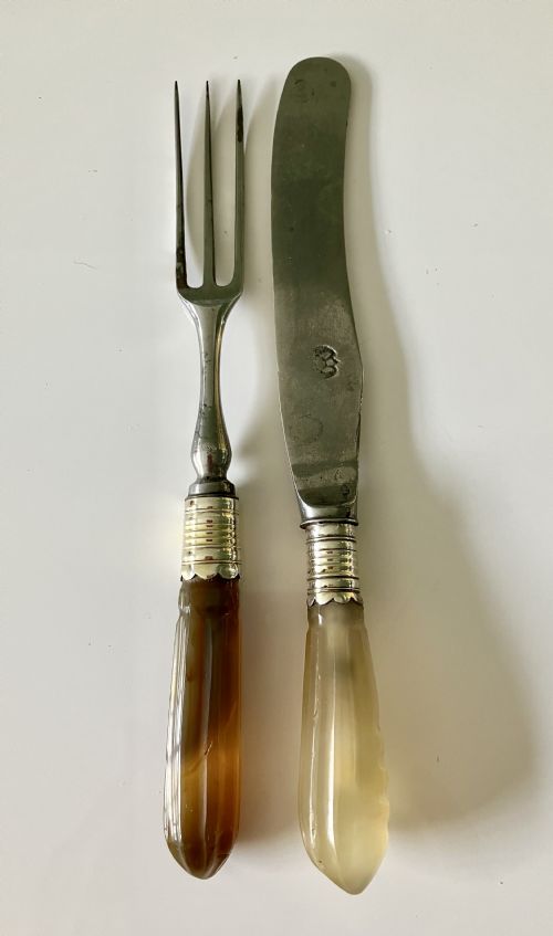 18th Century Agate Handled Knife & Fork