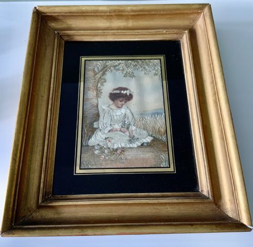 Victorian Embroidered Picture - Original Frame