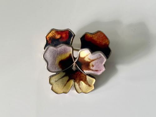 Norwegian Silver Enamel Pansy Brooch