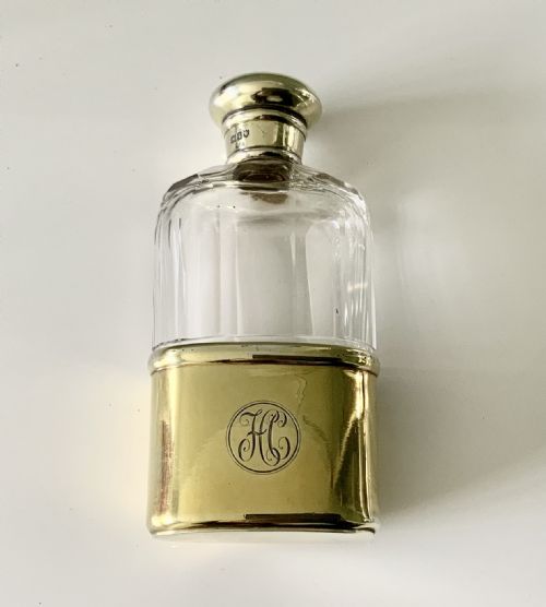 Silver Gilt and Glass Hip Flask - Small Size