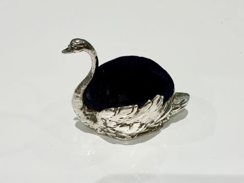 Antique Silver Swan  Pin Cushion