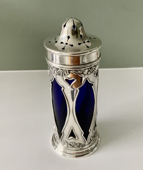 Art Nouveau Silver & Blue Glass Sifter