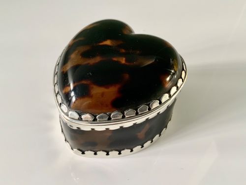 Tortoiseshell & Silver Heart Shaped Box