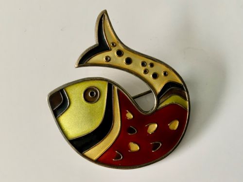 David Anderson Enamel & Silver Fish Brooch