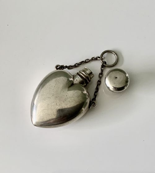 fig 1. Sampson Mordan silver heart shaped chatelaine scent bottle