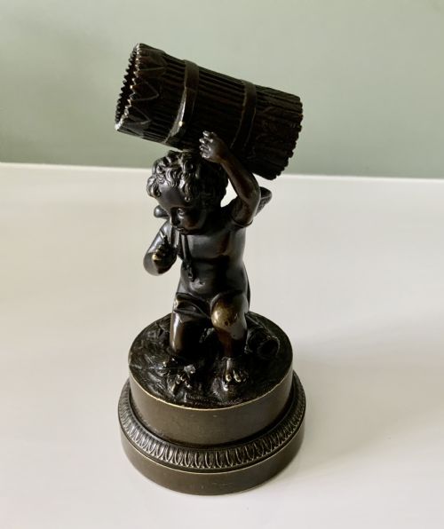 19th Century Bronze Cupid Match Holder/striker