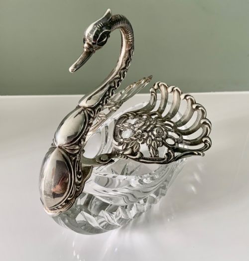Silver & Glass Swan Dish