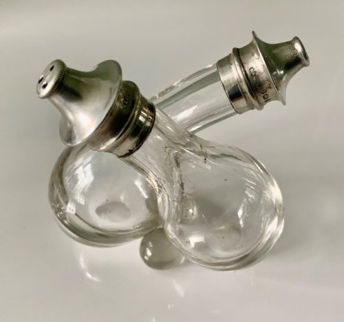 UNUSUAL SILVER GLASS CRUET SET - ADDITIONAL PHOTO 2