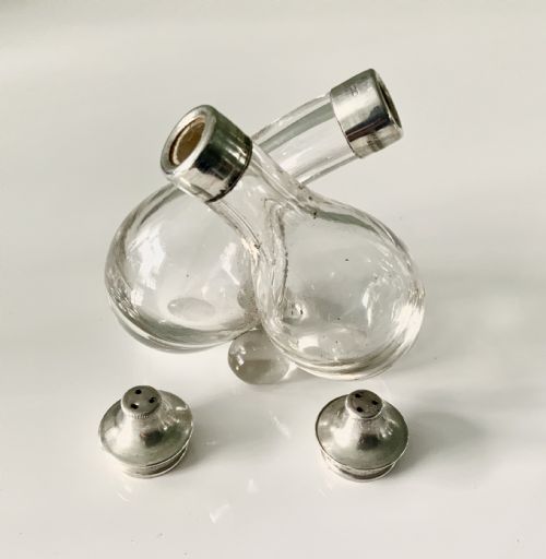 UNUSUAL SILVER GLASS CRUET SET - ADDITIONAL PHOTO 3