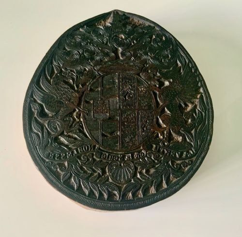 19th Century Carved Family Coat of Arms Printing Block