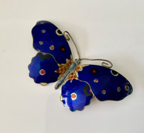 Norwegian Silver Enamel Butterfly Brooch