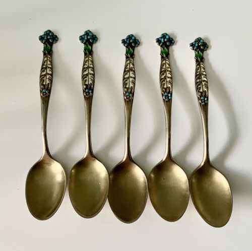 American Silver Gilt and Enamel Teaspoons