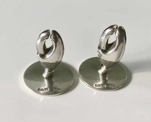 Rare Pair of Lobster Claw Silver Menu Holders - Mordan
