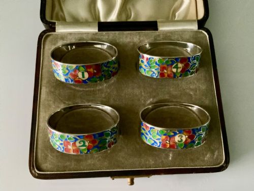 Bernard Instone Silver Enamel Napkin Rings - Original Box