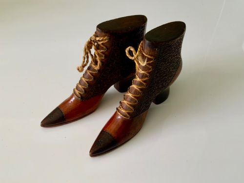 19th Century Pair of Ladies Wooden Boots.