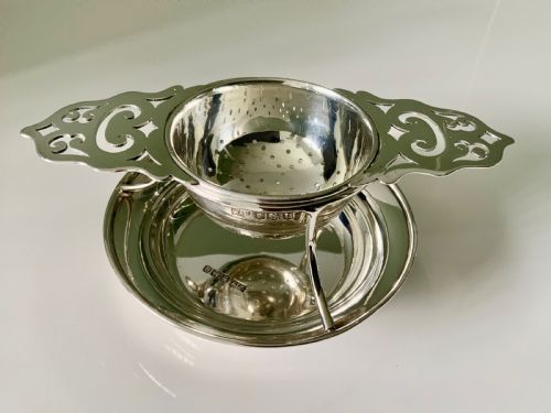 Silver Tea Strainer & Stand Walker & Hall