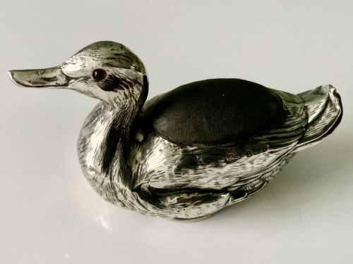 Edwardian Silver Duck Pin Cushion
