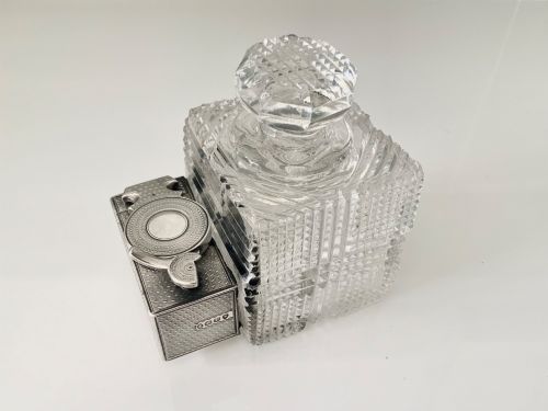 Rare and Unusual Silver and Glass Travelling Lockdown Inkwell
