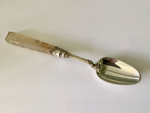 Agate Handled Bifurcate Silver Spoon