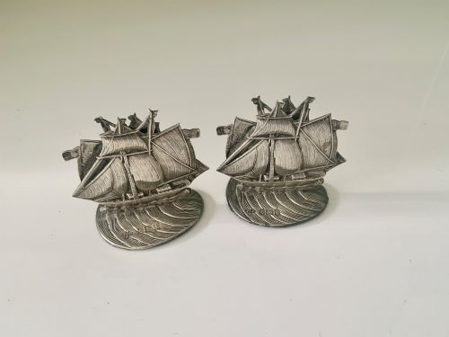 Pair of Silver Galleon Menu Holders