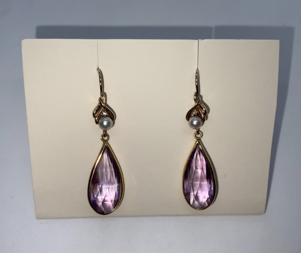 Edwardian gold amethyst & pearl earrings