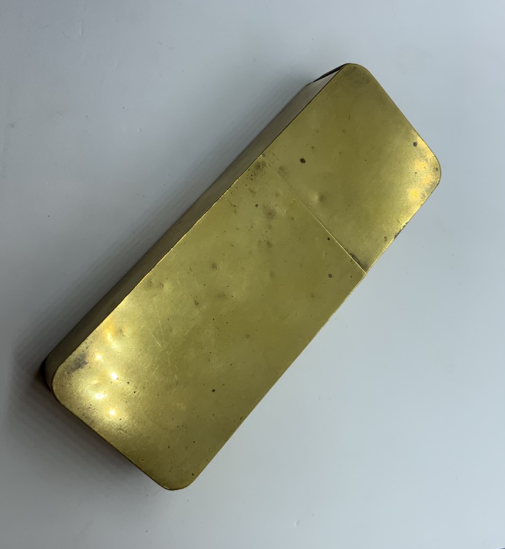19th C brass pipe, vesta, tobacco box