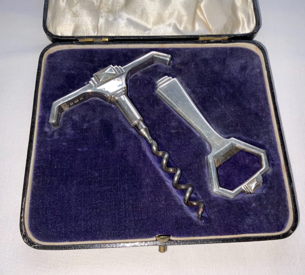 Art Deco silver corkscrew & bottle opener