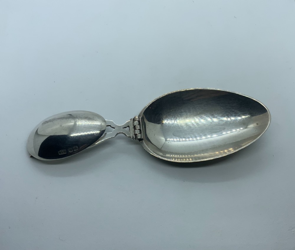 Double ended folding silver medicine spoon View II