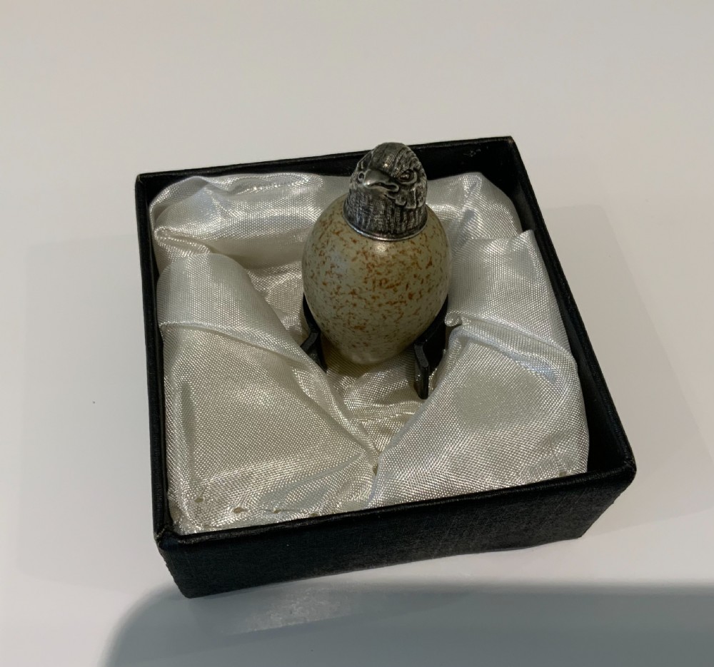 MacIntyre egg scent bottle with birds head top. View III