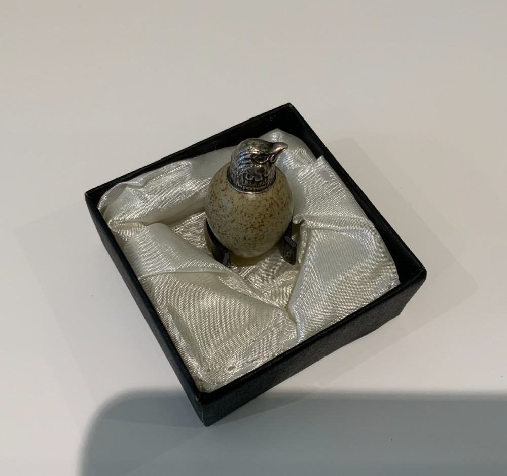 MacIntyre egg scent bottle with birds head top. View IV