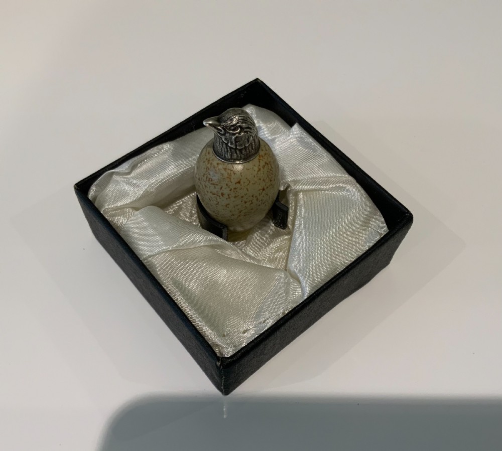 MacIntyre egg scent bottle with birds head top. View VI
