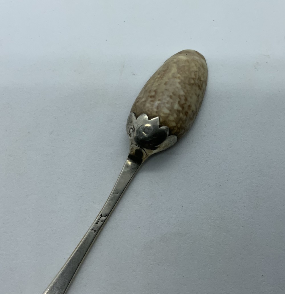 Rare early 18th century silver and cowrie teaspoon View III