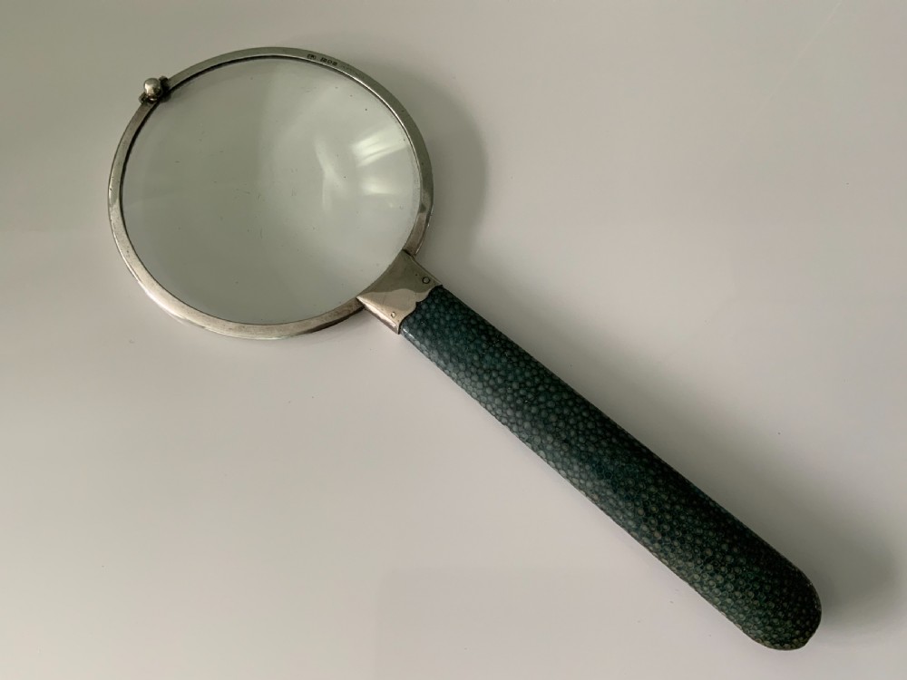 Large silver shagreen handle magnifying glass View II