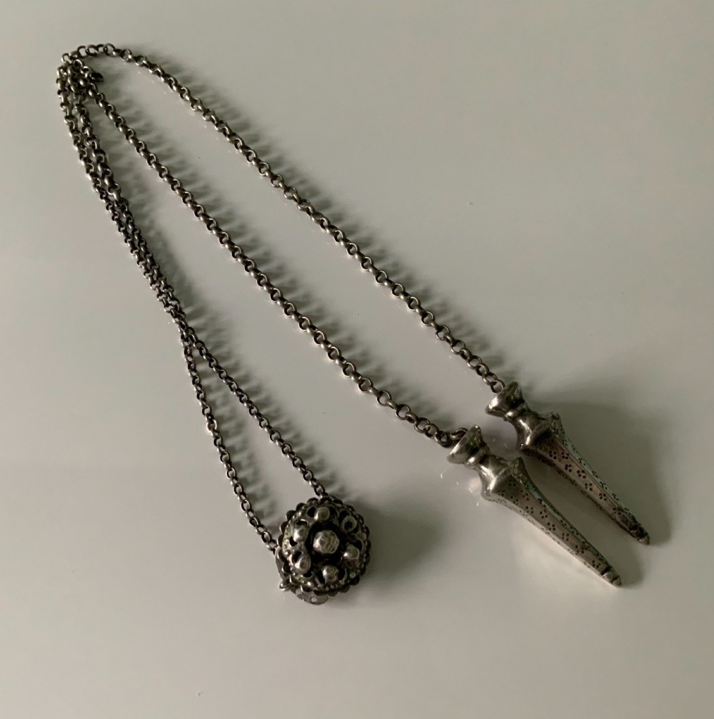 Dutch silver knitting needle guards - late 18th century View II