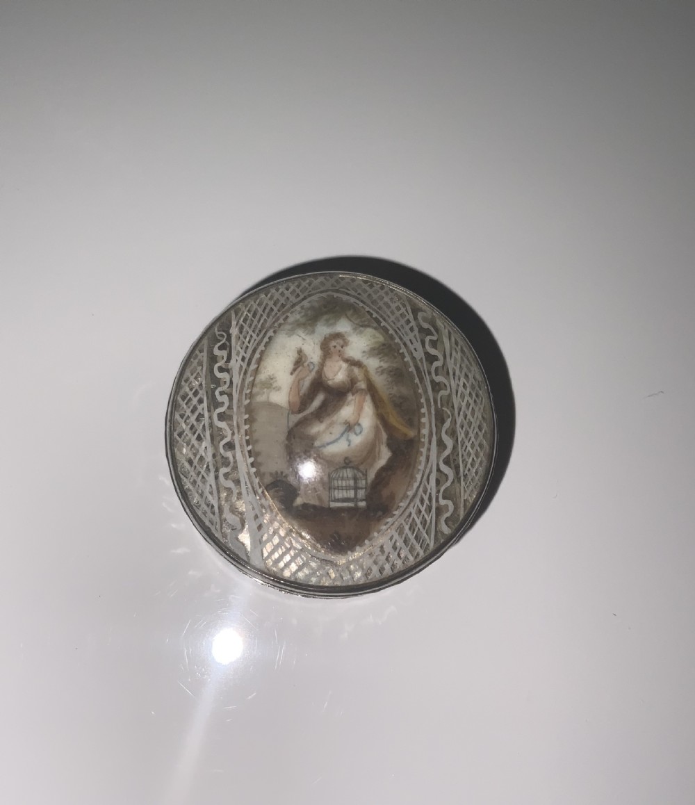 A very rare Georgian silver patch box with miniature