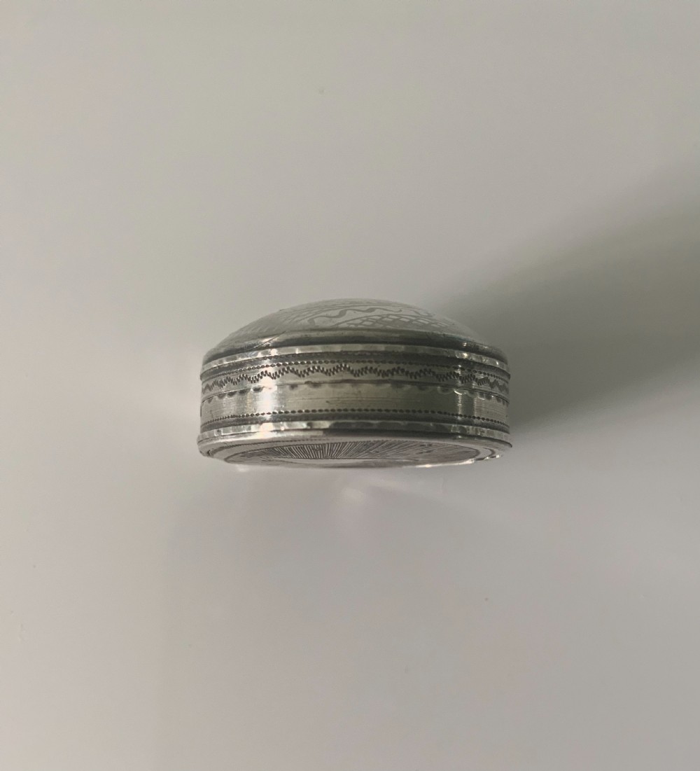 A very rare Georgian silver patch box with miniature View III