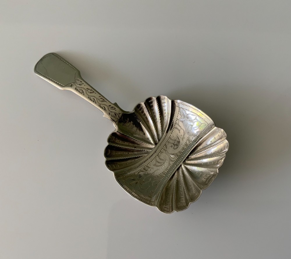 Georgian bright cut silver caddy spoon