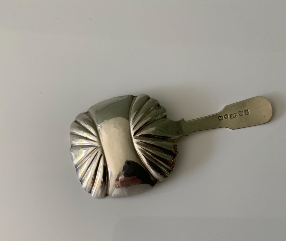 Georgian bright cut silver caddy spoon View II