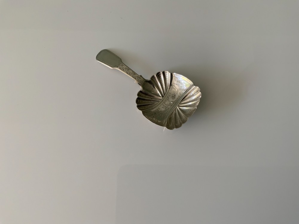 Georgian bright cut silver caddy spoon View III