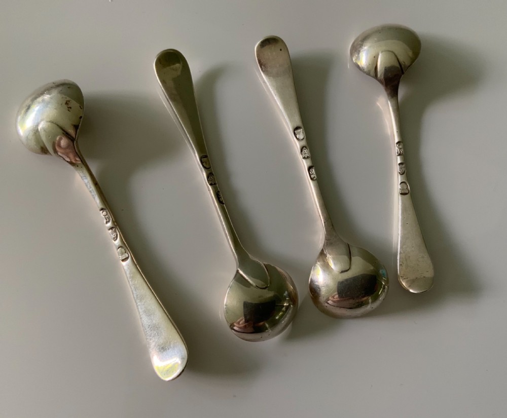 Four Georgian silver salts & spoons. View V