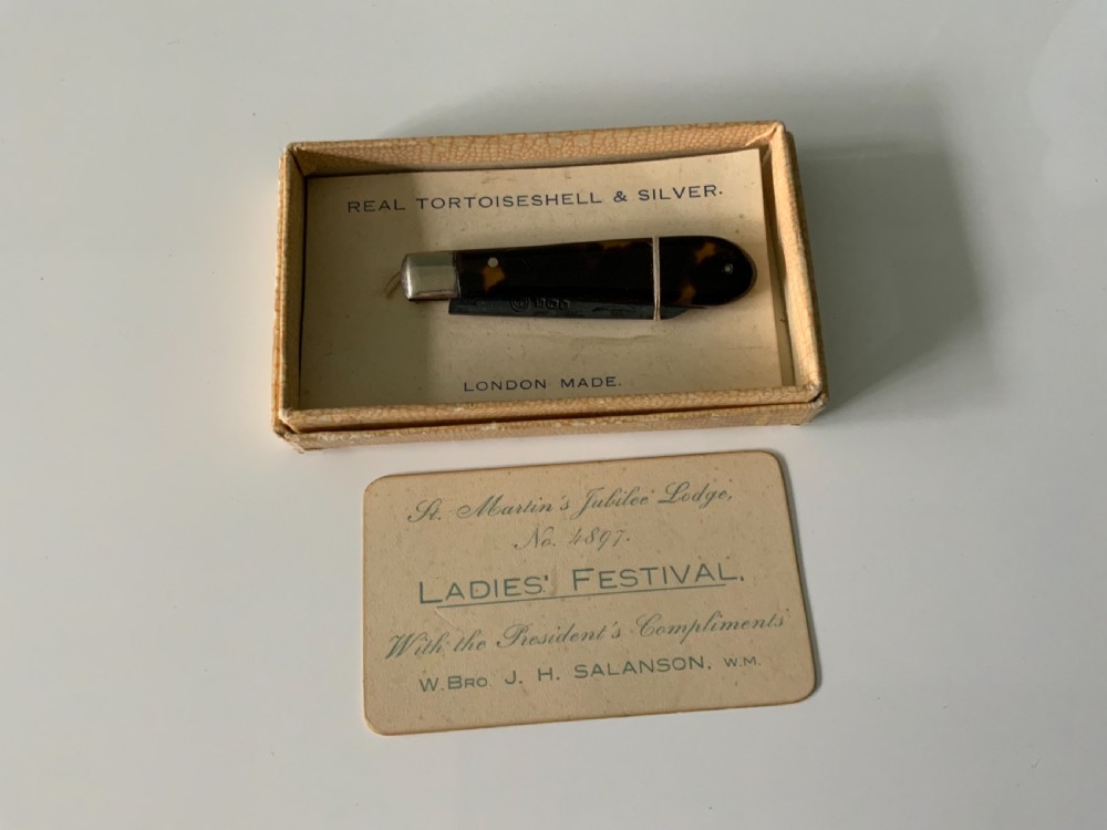 Tortoiseshell & silver knife - Masonic
