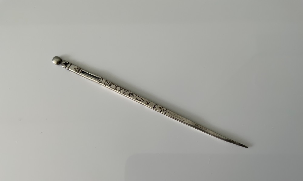 17th Century silver bodkin View II