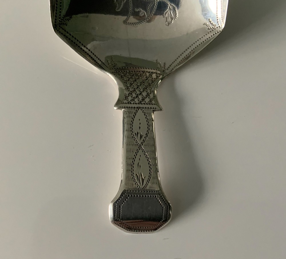 Georgian Octagonal shaped silver caddy spoon View II